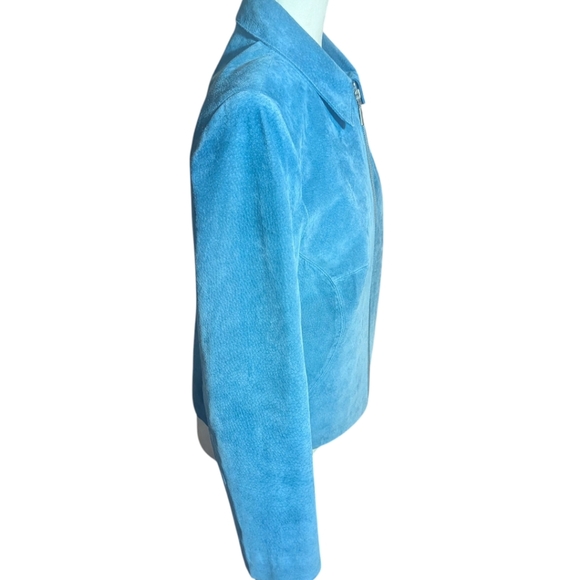 Vtg Suede Leather Turquoise Blue Zip Front Boxy Blazer Jacket  Sz 8 - Picture 5 of 10